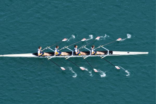 Lake Bled (Lake Bled (Male Quadruple Scull Rowing Team At the Race,)